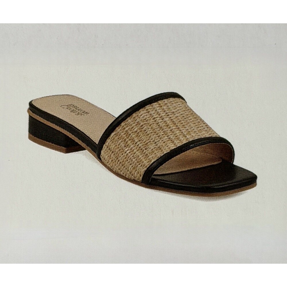 Croft & Barrow Camillee Sandals Women Size 9.5 Black Tan Slide Woven Raffia NEW